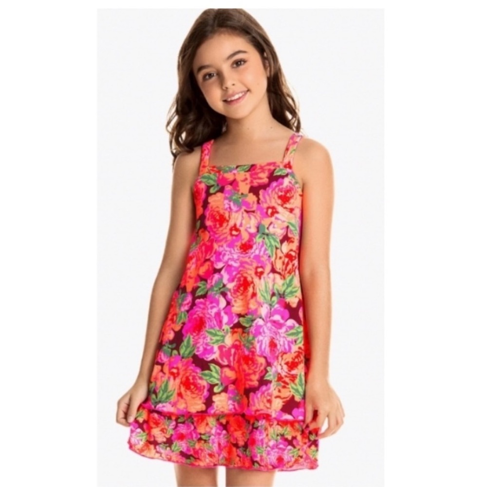 👧 Maaji Girls Pink/Orange Floral Dress- Size 10.